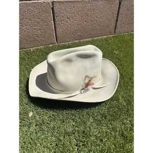 Circle A Western Wear Genuine Beaver Fur Cowboy Hat 5X Beige Size 6 7/8 Made USA